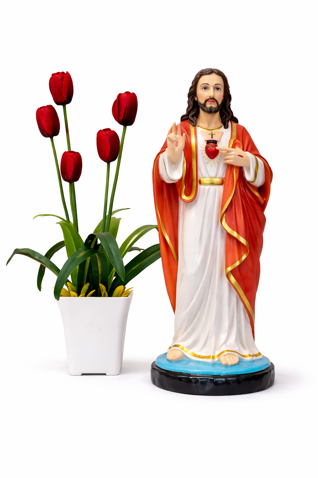 Sacred Heart Jesus Statue 15 Inch | Christian Prayer Room Decor | Fibre Religious Statue | Trinity Treasure