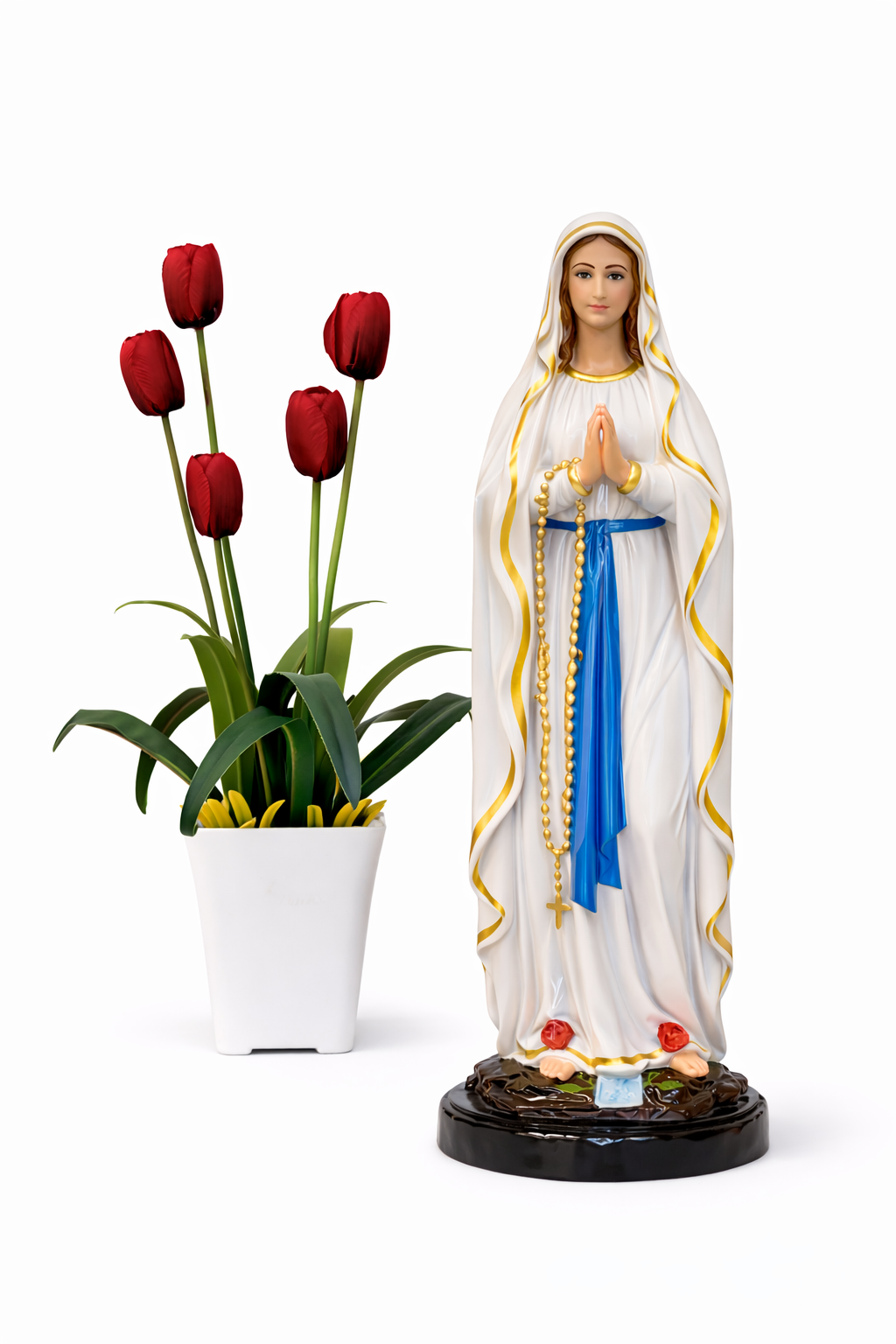 Mother Mary Lourdes Statue 15 Inch | Catholic Prayer Room Decor | Fibre Religious Statue | Trinity Treasure