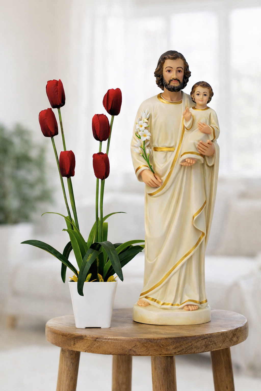 St. Joseph with Child Jesus Statue 15 Inch Fibre | Christian Devotional Statue | Trinity Treasure