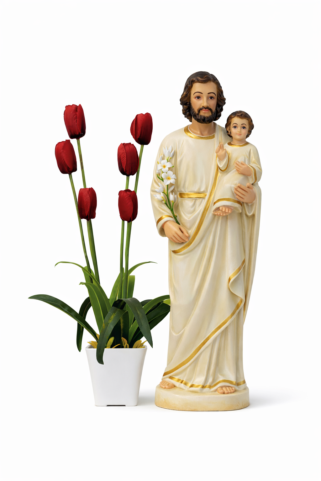 St. Joseph with Child Jesus Statue 15 Inch Fibre | Christian Devotional Statue | Trinity Treasure