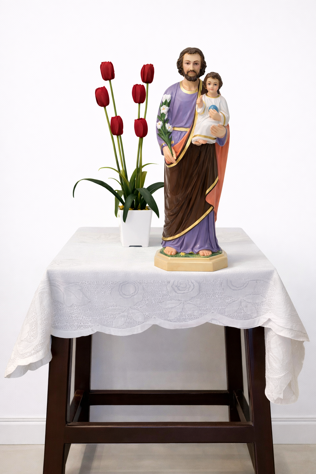 Saint Joseph with Child Jesus Statue 15 Inch Fibre | Catholic Home Decor | Trinity Treasure