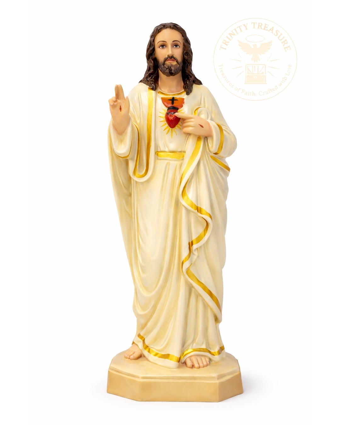 Sacred Heart of Jesus Statue | 15 Inch Fibre | Catholic Prayer Room Statue | Christian Home Decor | Trinity Treasure