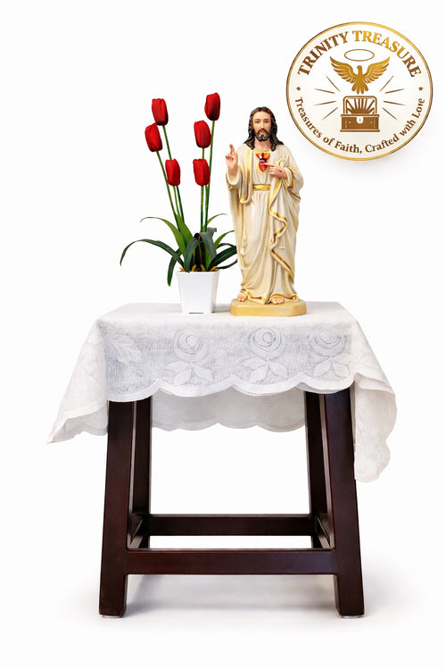 Sacred Heart of Jesus Statue | 15 Inch Fibre | Catholic Prayer Room Statue | Christian Home Decor | Trinity Treasure