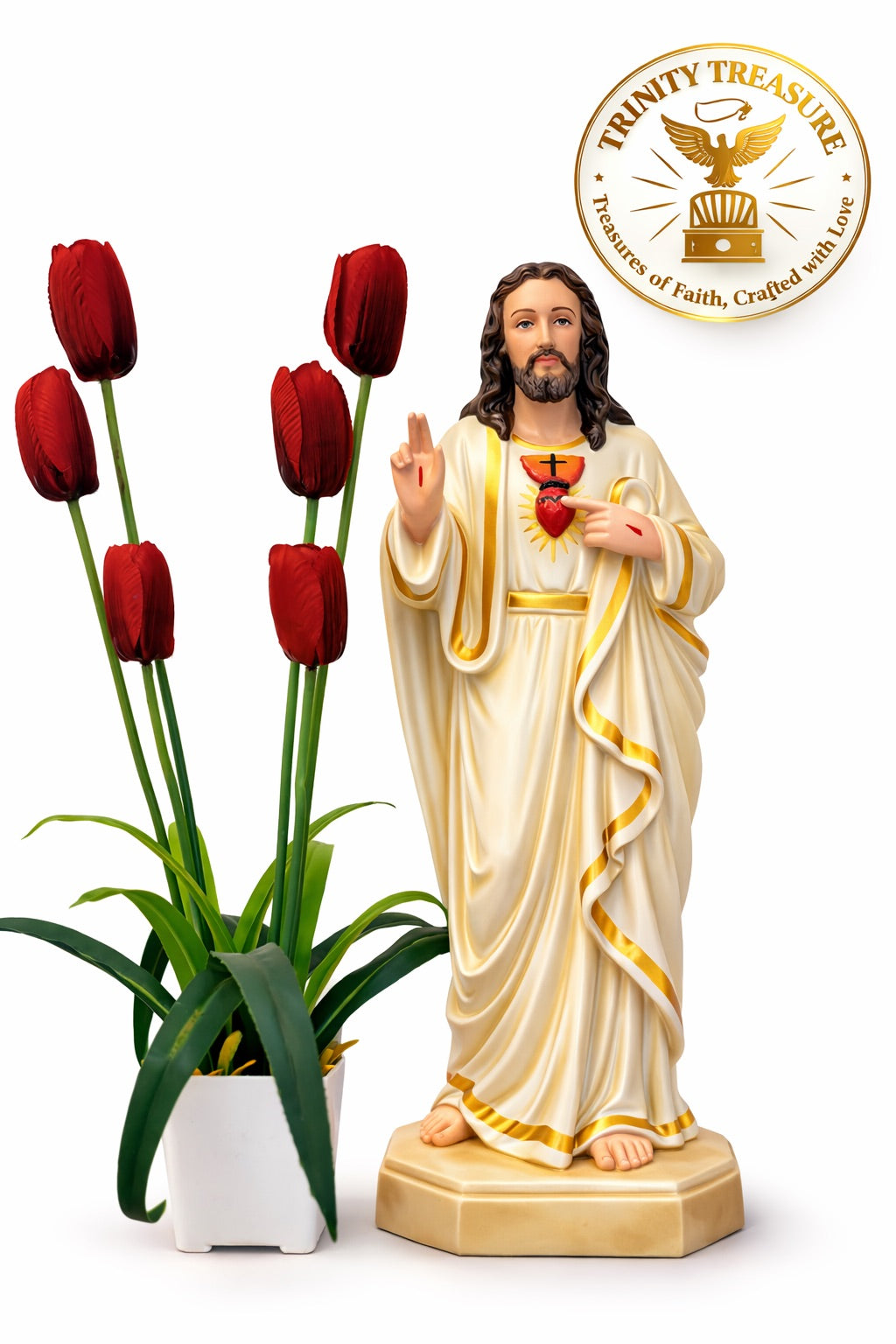 Sacred Heart of Jesus Statue | 15 Inch Fibre | Catholic Prayer Room Statue | Christian Home Decor | Trinity Treasure