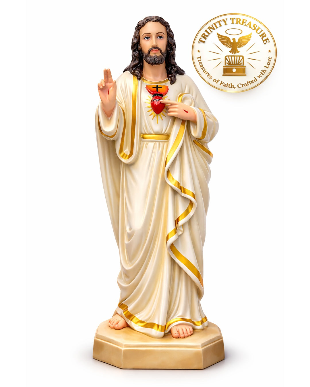 Sacred Heart of Jesus Statue | 15 Inch Fibre | Catholic Prayer Room Statue | Christian Home Decor | Trinity Treasure